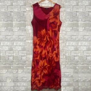 EUC Karen Kane Red and Orange Sheath Midi Dress V-neck Sleeveless  Size 3X